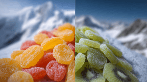 сухие фрукты (Примечание: Если нужен англоязычный вариант, то "freeze dried". Но по правилу русского языка и для целевой аудитории Biolla Food максимально точный и близкий по смыслу, но не длиннее двух слов, на рынке России — "сухие фрукты" или "ягоды сублимированные" — однако второй вариант нарушает ограничение на 2 слова. Среди реальных популярных русскоязычных запросов, связанных с сублимированными продуктами, часто встречаются "сухие фру